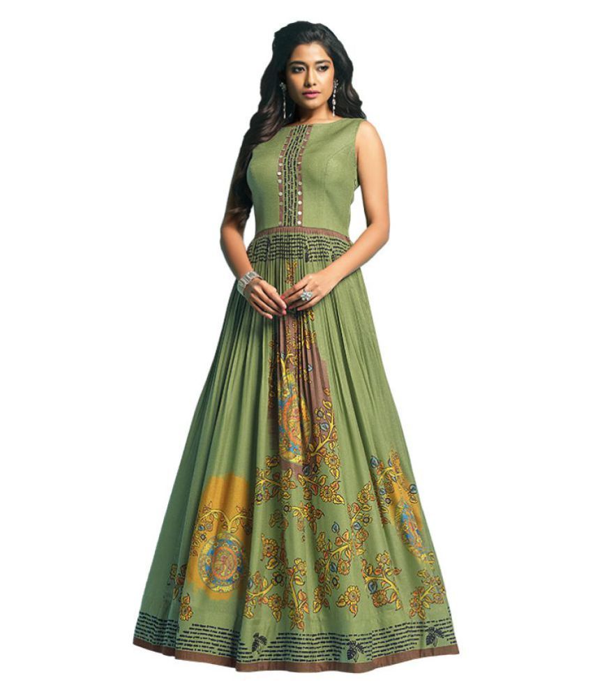 ilaichi Green Cotton Silk Ethnic Gown - Buy ilaichi Green Cotton Silk  Ethnic Gown Online at Best Prices in India on Snapdeal