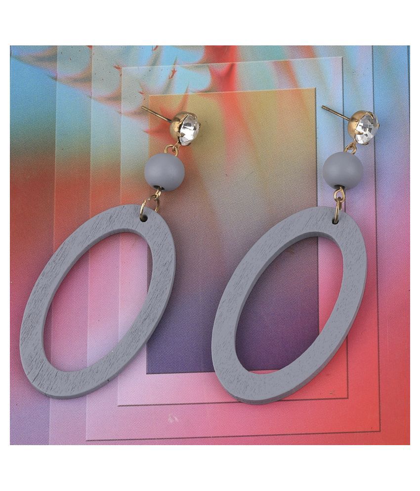     			SILVER SHINE Diamond  Wooden Light Weight Dangle Earrings for Girls and Women.