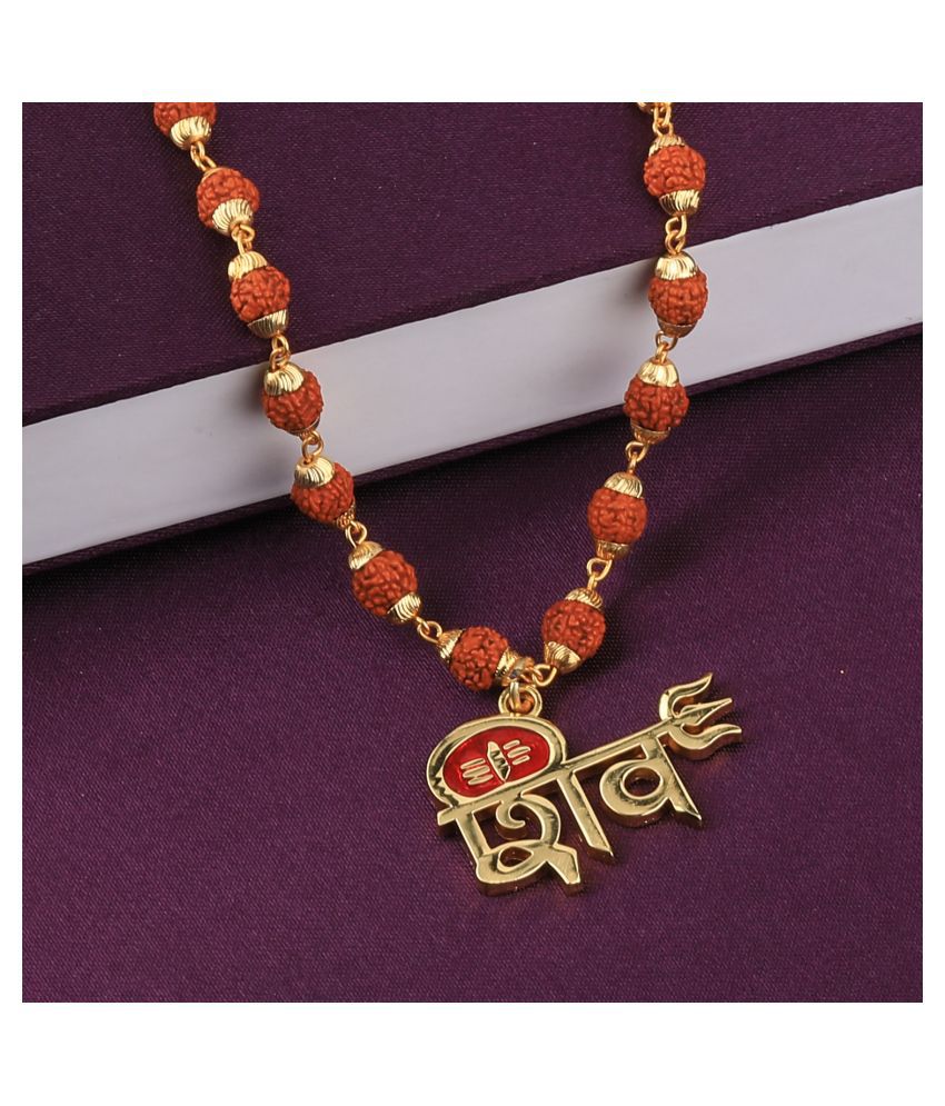     			SILVER SHINE Attractive  Gold Plated Shiv Rudraksha Pendant Mala for Men and Women