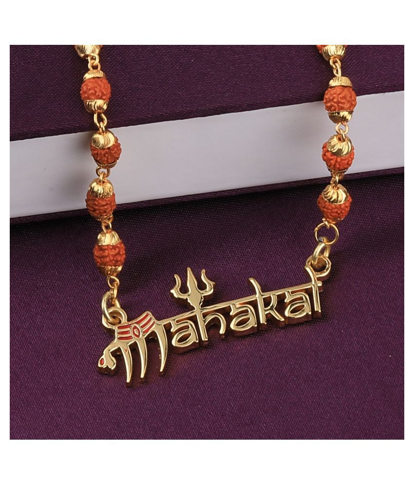     			SILVER SHINE Traditional Rudraksh Mala  Mahakal Shiva Gold Pendant for Men and Women