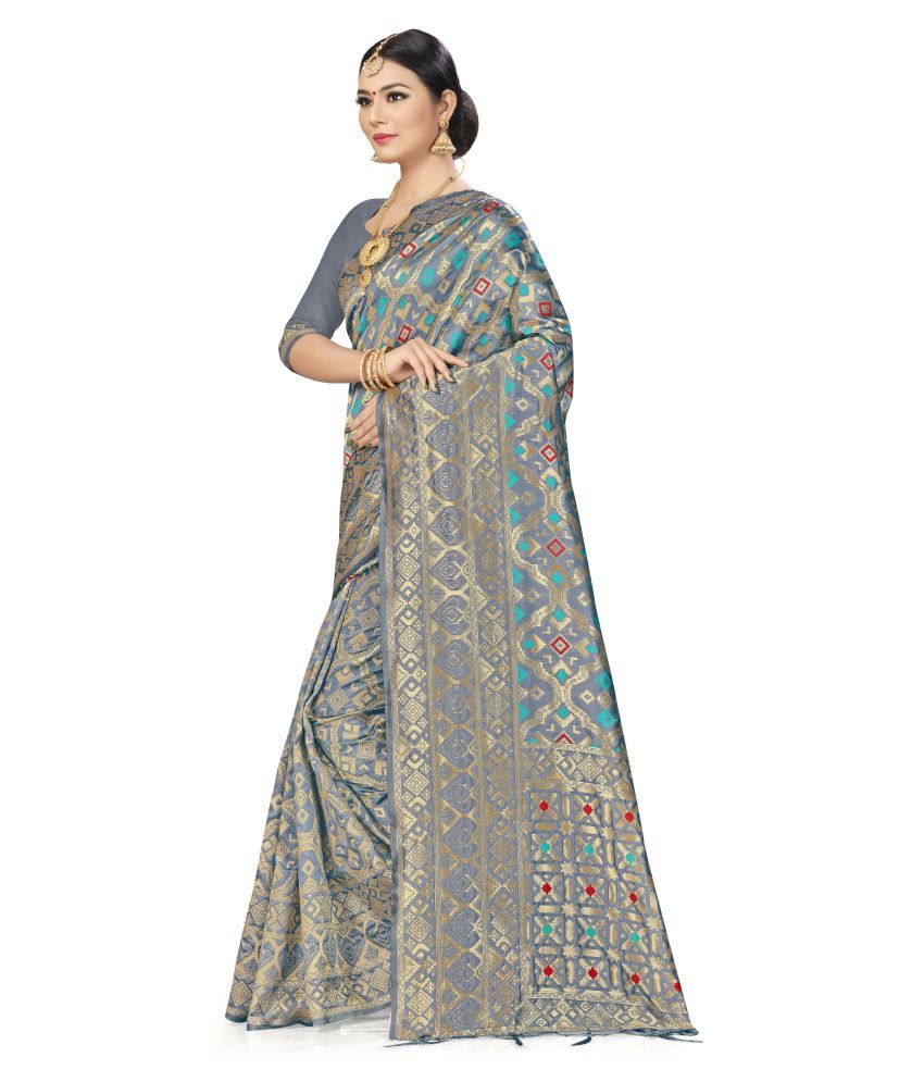 Manvaa Grey Banarasi Silk Saree Buy Manvaa Grey Banarasi Silk Saree