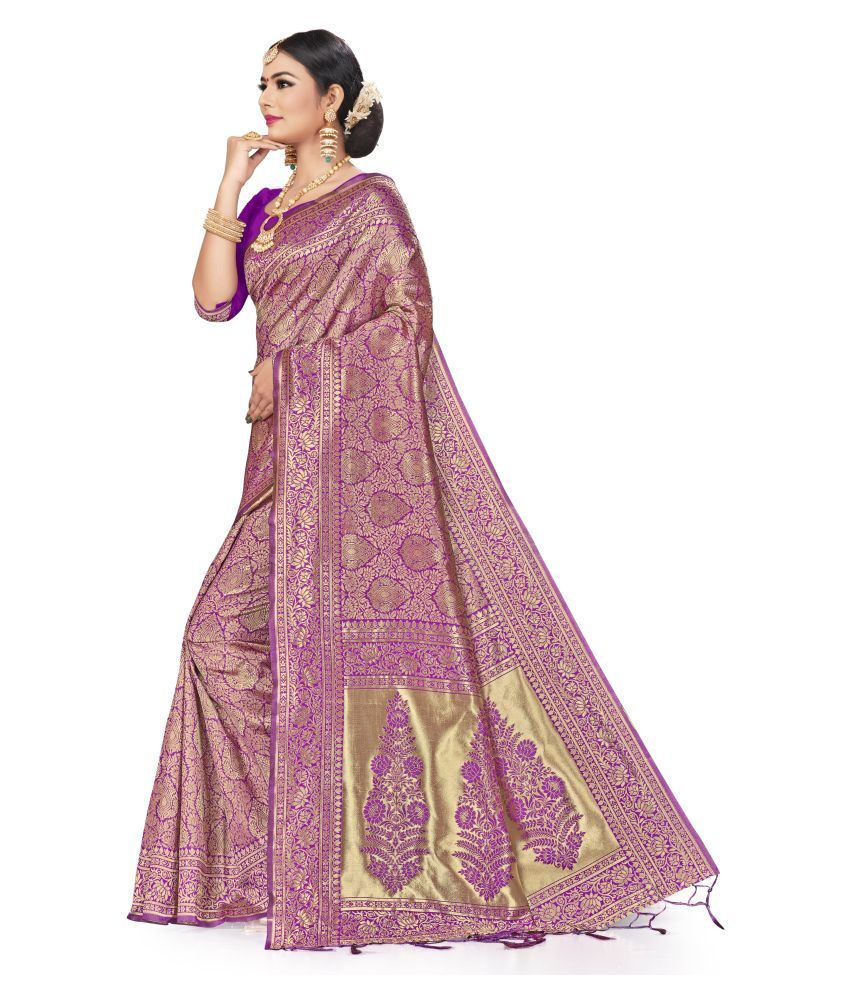 purple and green banarasi saree
