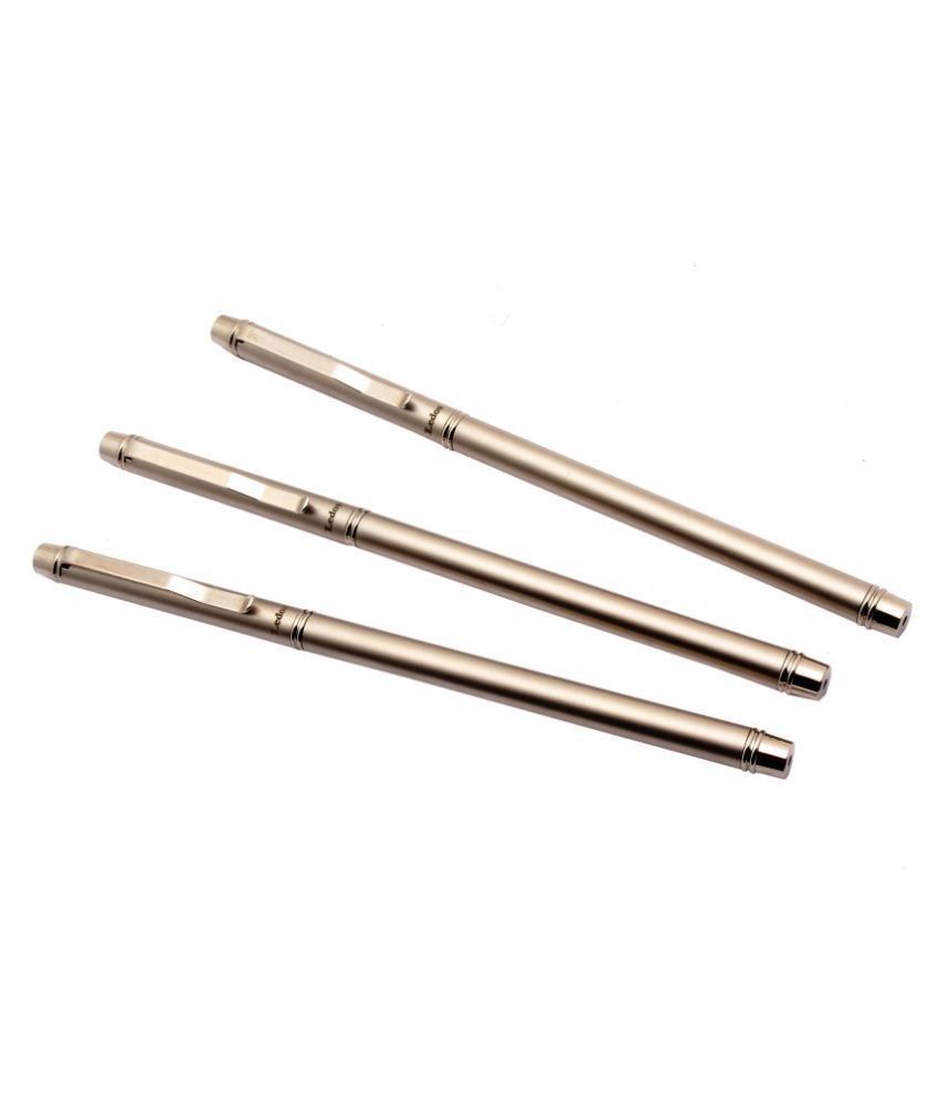     			Set Of 3 - Ledos Sleek Satin Silver Metal Body Ballpoint Pens Antique Look New