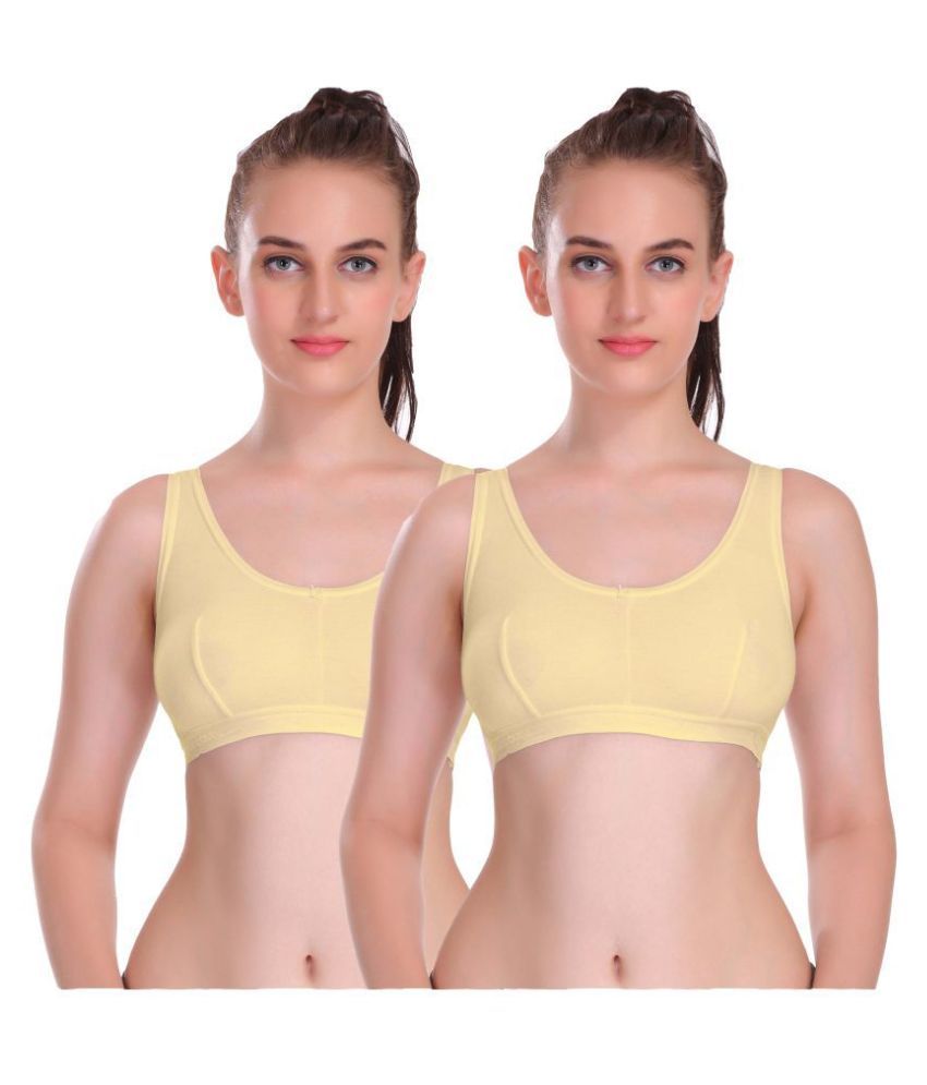     			Eve's Beauty Beige Cotton Blend Solid Sports Bra