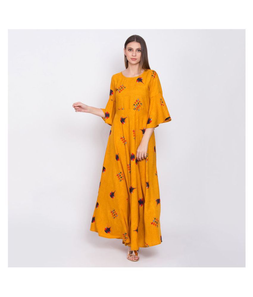 Raghumaya Crepe Yellow A- line Dress