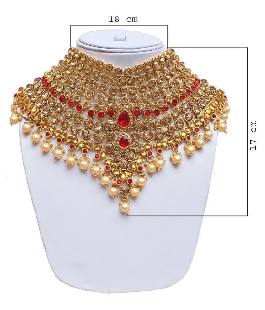 LUCKY JEWELLERY Alloy Golden Choker Designer Gold Plated Necklaces Set