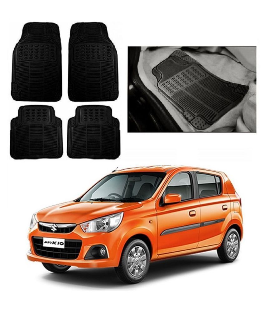 Mizzeo Premium Rubber Car Floor/Foot Mats Black Maruti Alto K10 Type 2