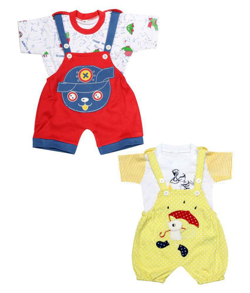     			babeezworld dungaree for Boys & Girls casual printed pure cotton-Pack of 2 (9101990001205; Multi Colour)