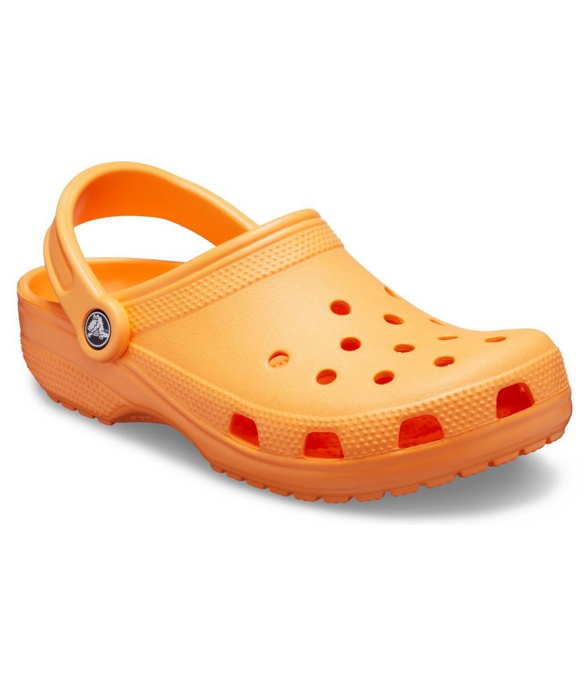 grey crocs with orange strap