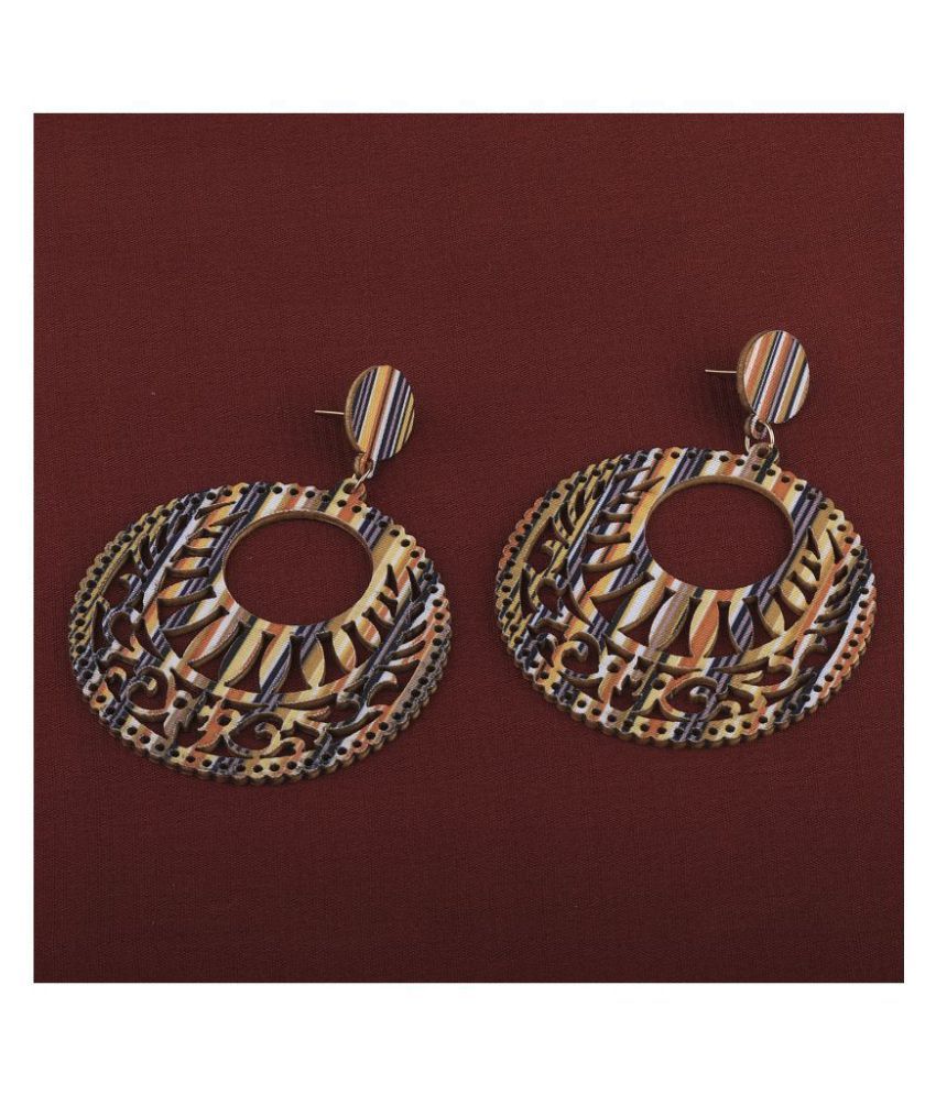     			SILVER SHINE Charm Stylish Wooden Earrings Round Dangler Light Weight for Girls and Women.