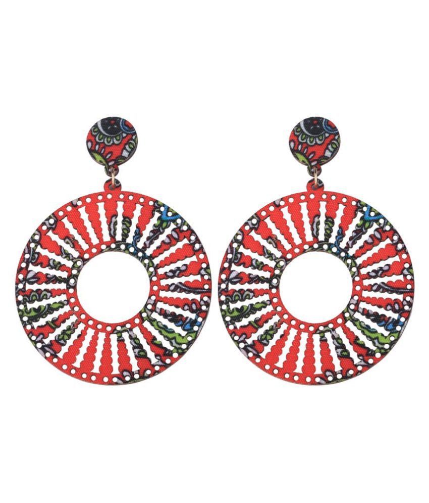     			SILVER SHINE Ethnic Round Drop Wooden Light Weight Earrings for Girls and Women.