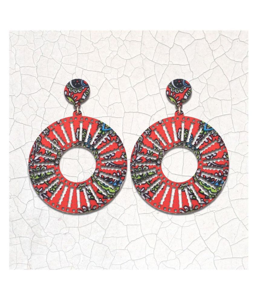     			SILVER SHINE Ethnic Round Drop Wooden Light Weight Earrings for Girls and Women.