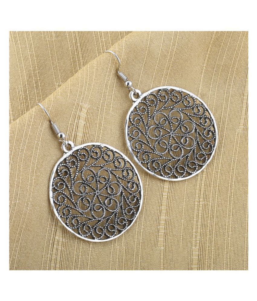     			Silver Shine Alluring Silver Hollow Round Oxidized Drop Earring For Girls And Women