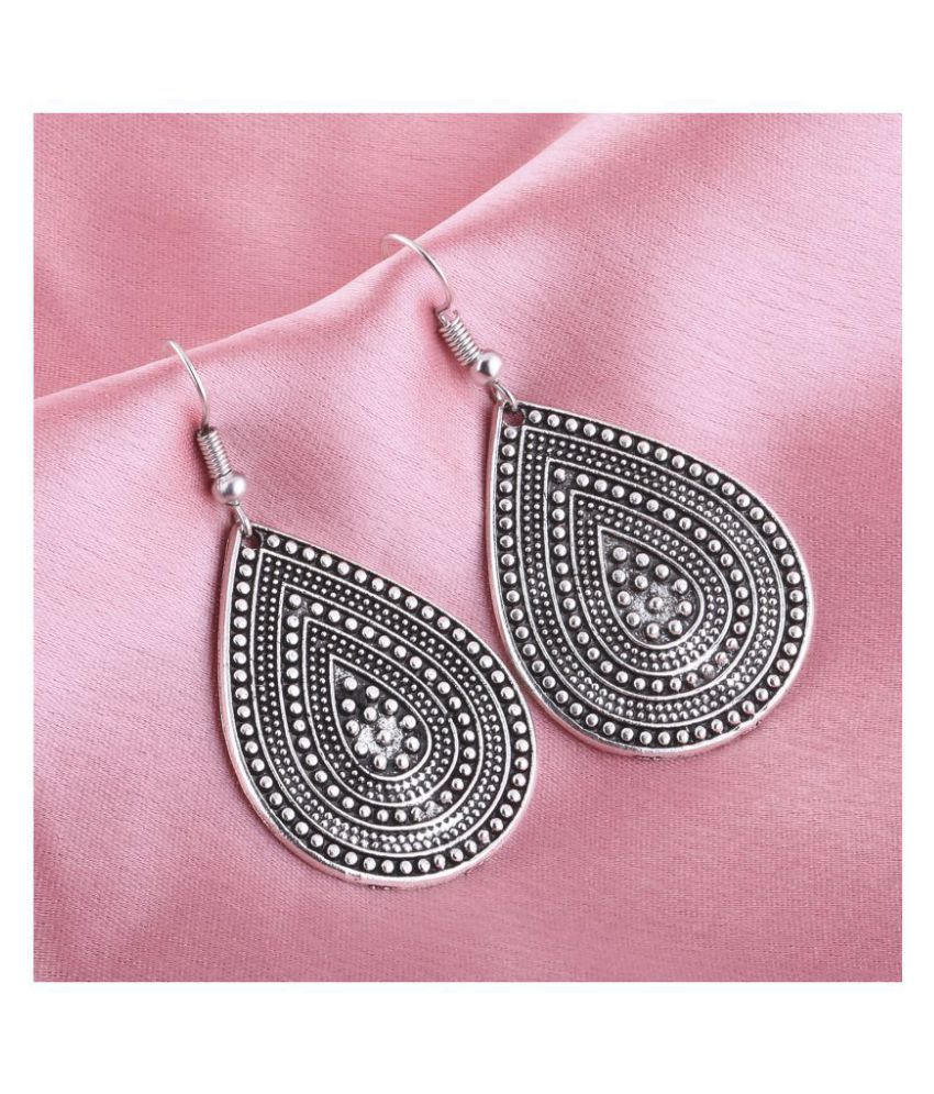     			Silver Shine Charming Round Silver Ethnic Dropets Leaf Shape Oxidized Earring For Girls And Women