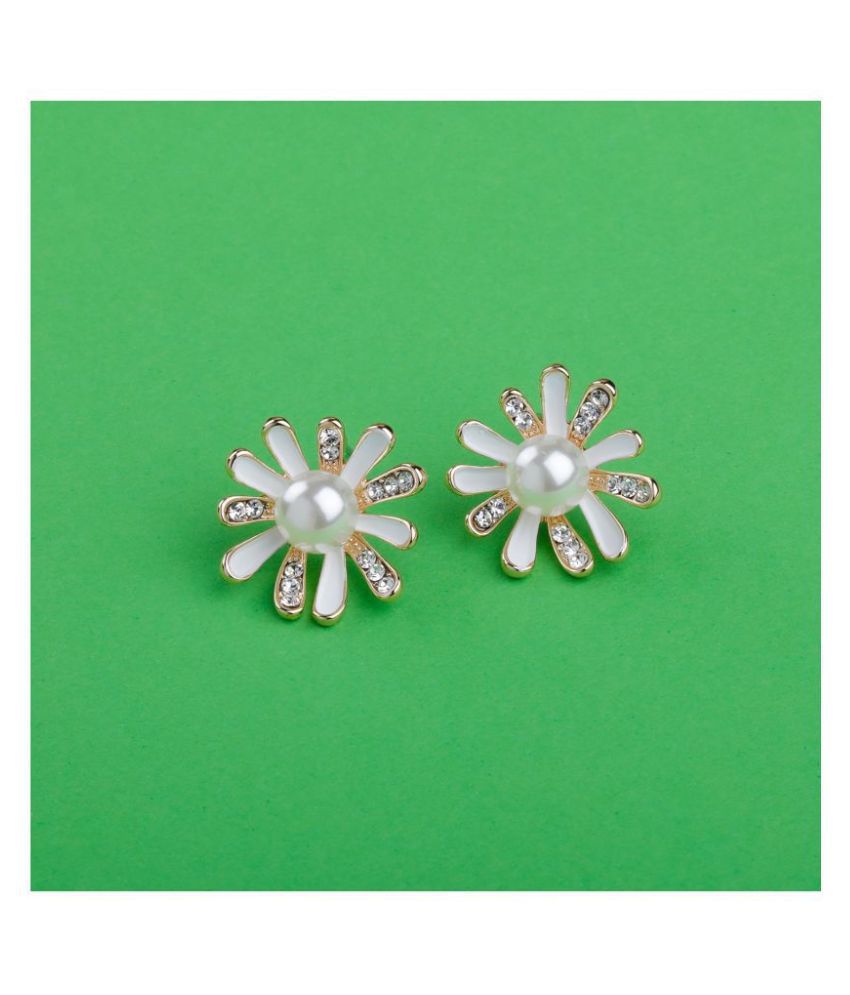     			Silver Shine Premium White Enamel Stylish Fancy Floral Design With Diamond Stud Earring For Girl And Women
