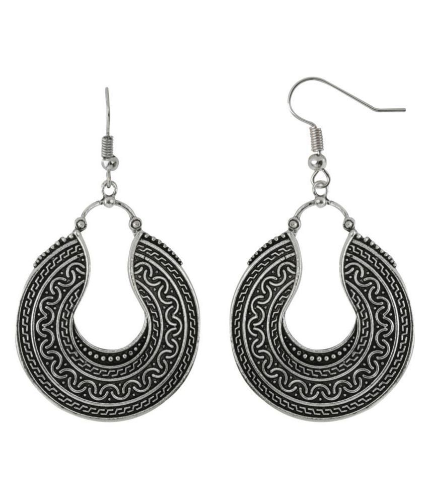     			Silver Shine Spunky Silver Round Egyptian Work Earrings for Women