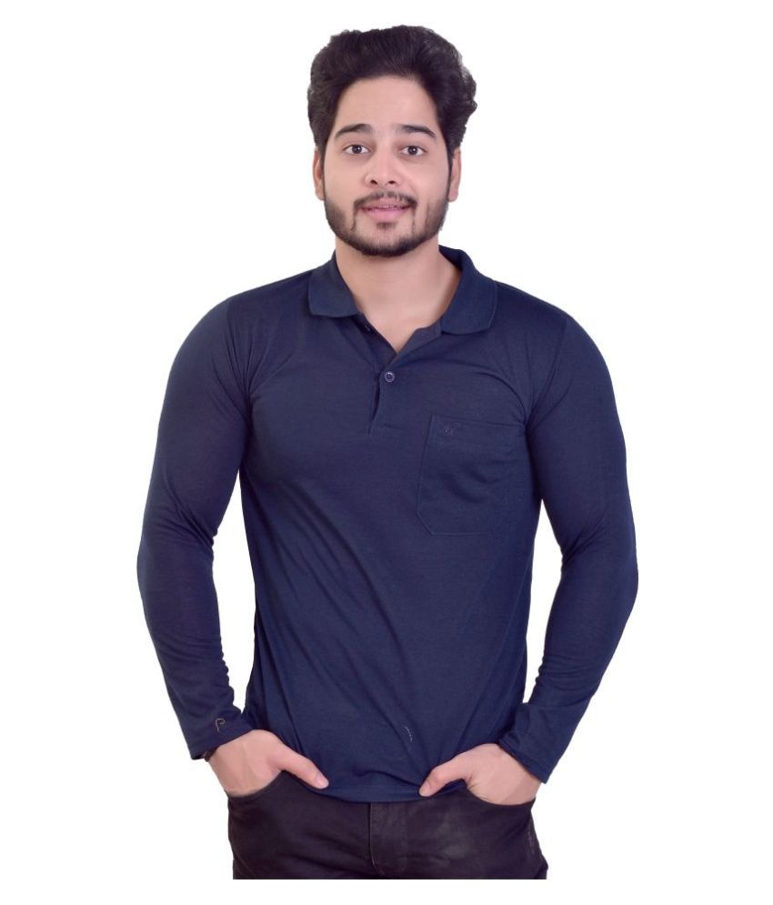     			Awack Cotton Blend Navy Solids T-Shirt