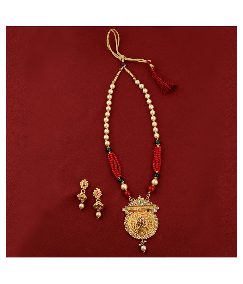     			SILVER SHINE Traditional Gold Plated Pearl Mala Pendant Set For Women Girl