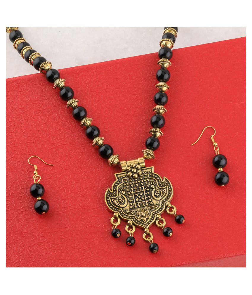     			SILVERSHINE Attractive Gold Oxidised Pendant Black Pearl mala set for Women girl