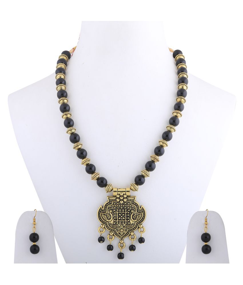     			SILVERSHINE Attractive Gold Oxidised Pendant Black Pearl mala set for Women girl