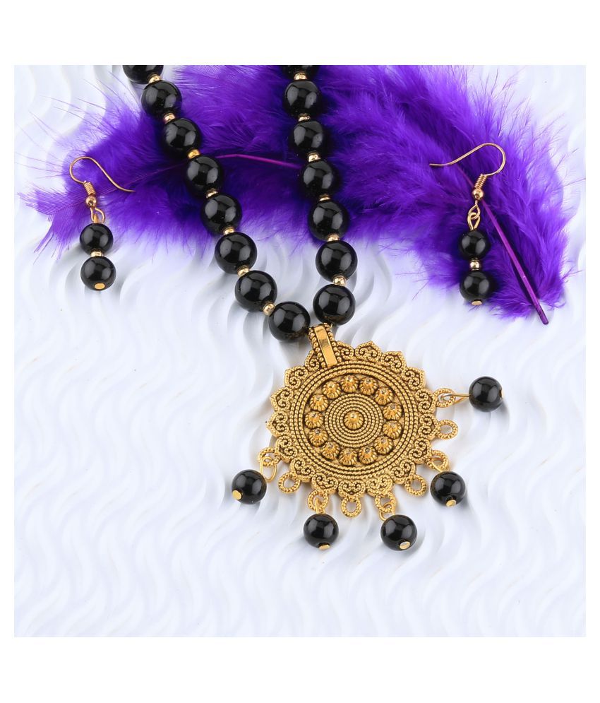     			SILVERSHINE Delicate  Gold Oxidised Pendant Black Pearl mala set for Women girl