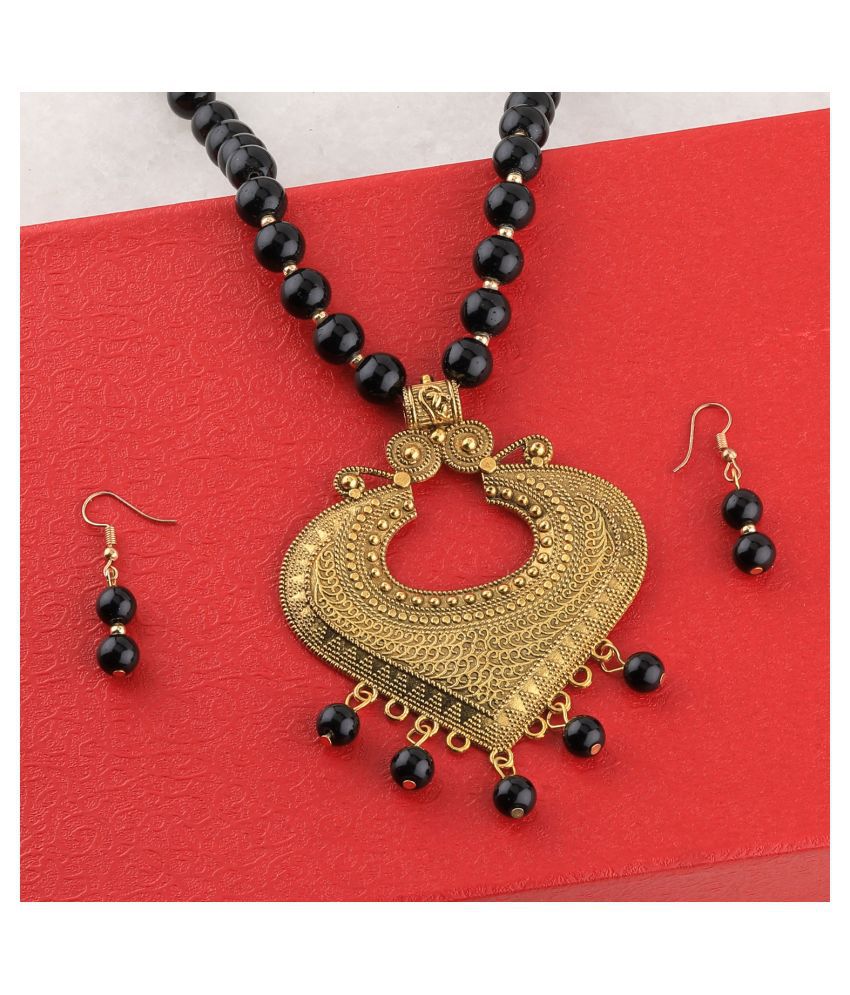     			SILVERSHINE Exclusive Gold Oxidised Pendant Black Pearl mala set for Women girl