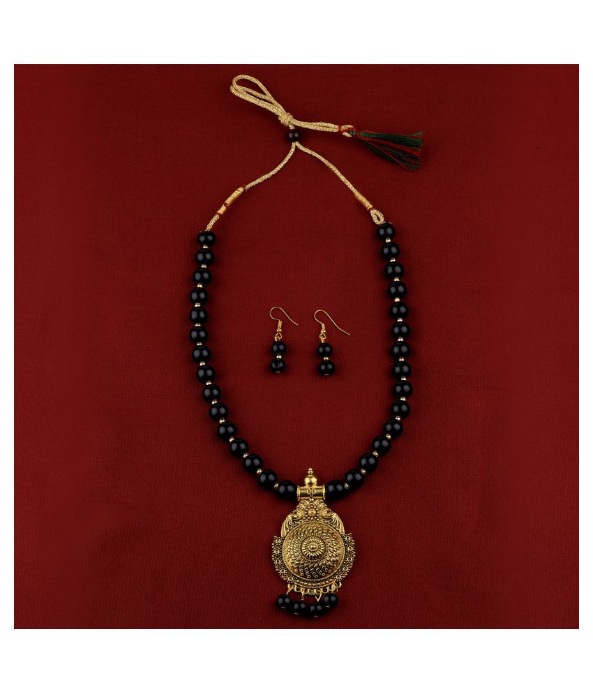     			SILVERSHINE Party Wear Designer Gold Oxidised Pendant Black Pearl mala set for Women girl