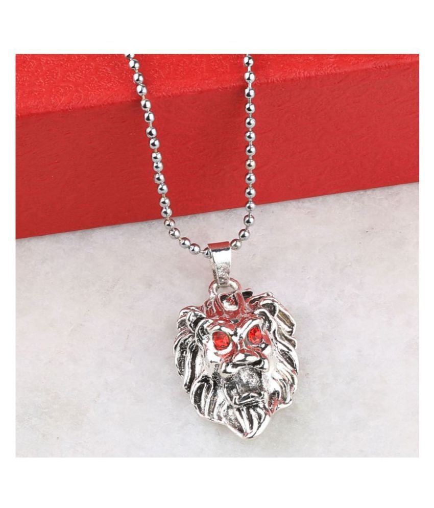     			SILVERSHINE SilverPlated Attractive Chain With Lion Design Silver pendant With Diamond For Man Boy