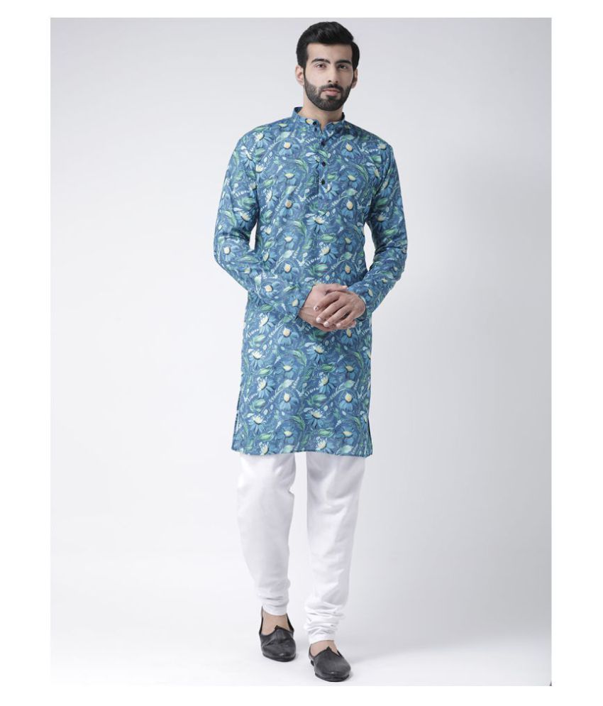     			Hangup Blue Cotton Kurta Pyjama Set