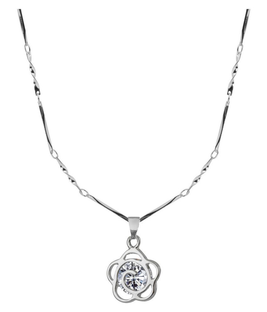     			Silver Shine Silver Plated Chain With Small Flower Diamond Pendant  For Women