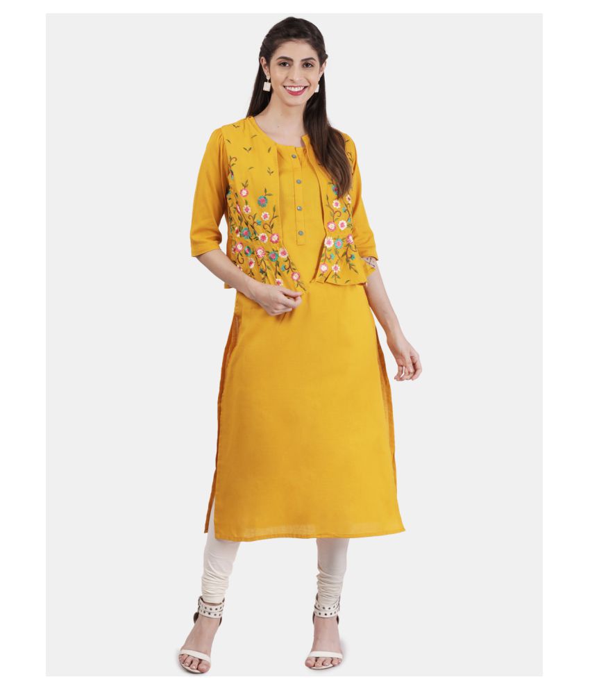 Alena - Yellow Cotton Women's Jacket Style Kurti
