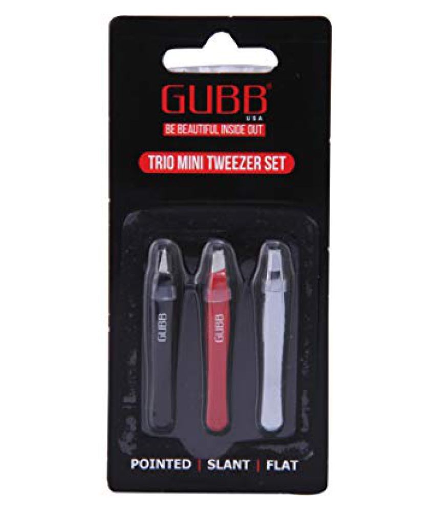 Gubb Trio Mini Tweezers & Pluckers Stainless Steel Pointed Slant Tip