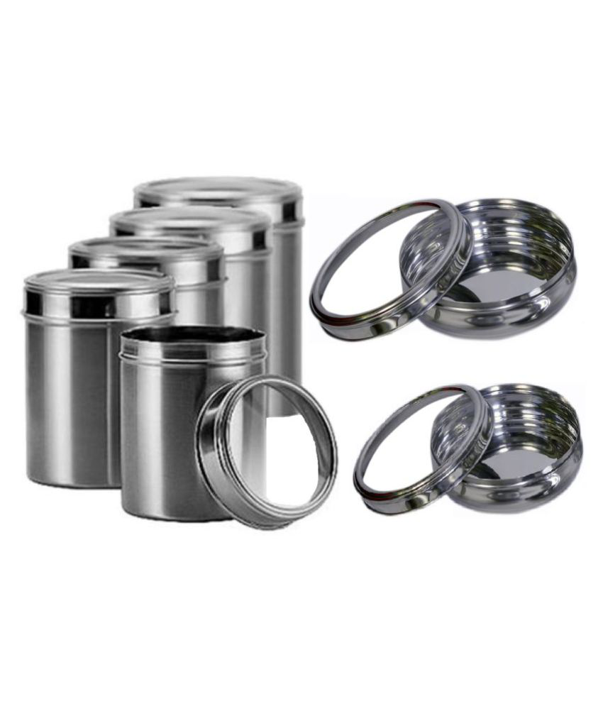     			Dynore - Seethroughmulti-size Steel Silver Atta Container ( Set of 7 )