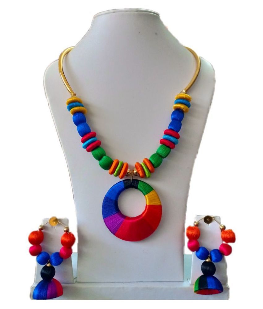 multi colour silk thread necklace