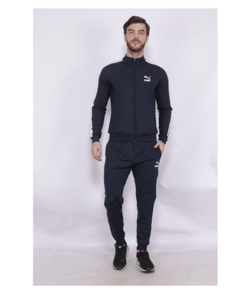 puma navy polyester lycra trackpants