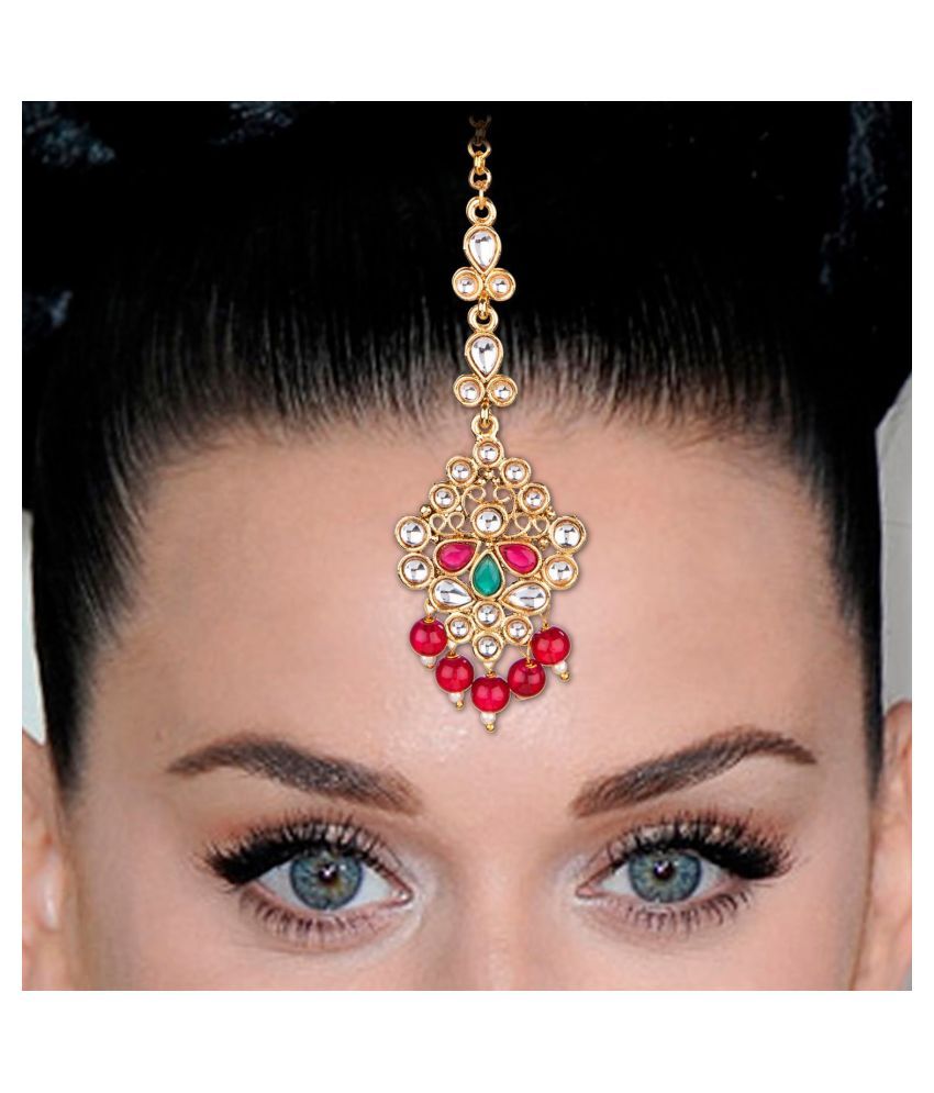 Archi Collection Fashion Stylish Gold Plated Kundan Pearl Maang