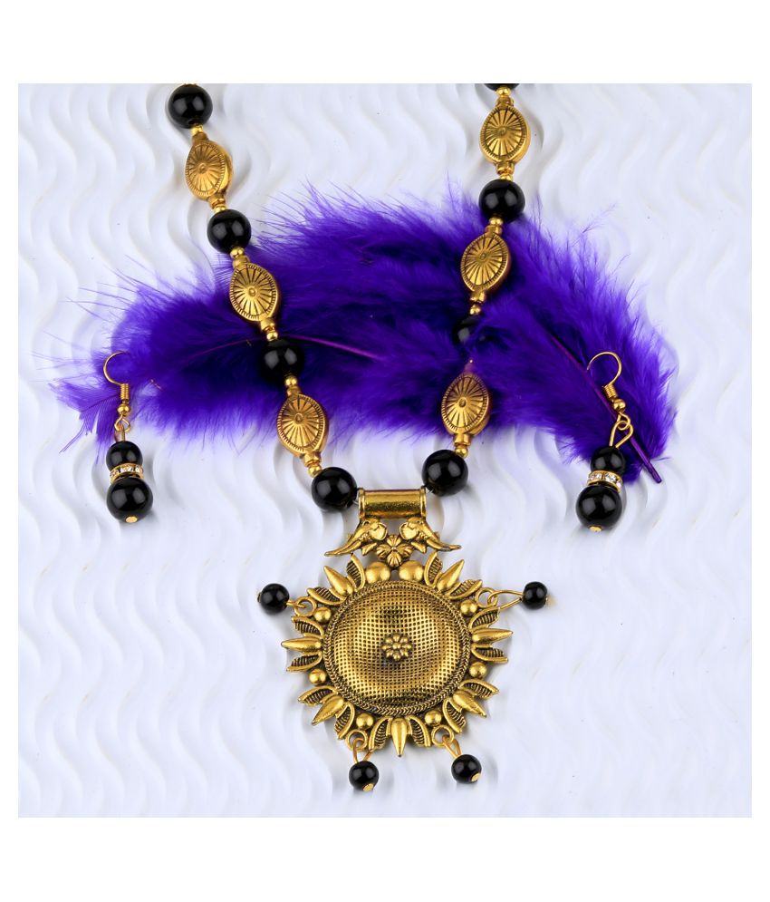     			SILVERSHINE Ethic Designer Adjustable Gold Oxidised Pendant Black Pearl mala set for Women girl