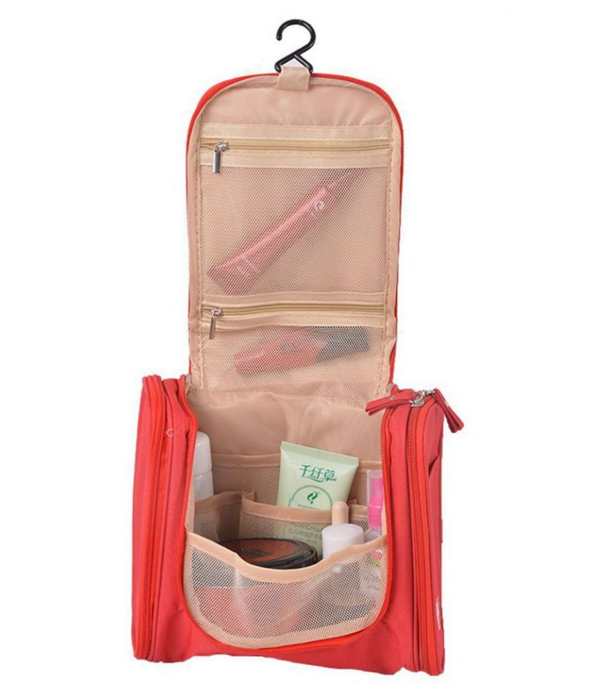     			House Of Quirk Red Polyester Hanging Travel Toiletry Bag Cosmetic Kit
