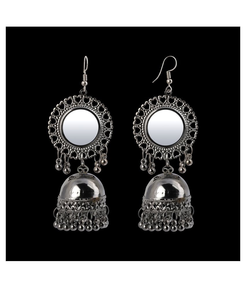     			Silver Shine Trendy Silver Mirror Jhumki with Small Danglers Earrings for Women
