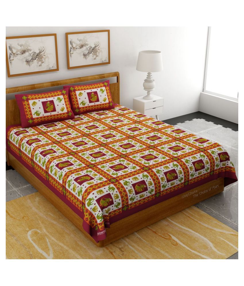     			Uniqchoice Cotton Double Bedsheet with 2 Pillow Covers