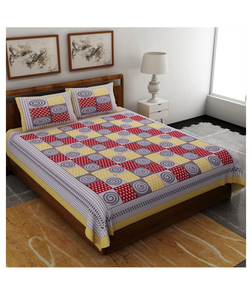     			Uniqchoice Cotton Double Bedsheet with 2 Pillow Covers