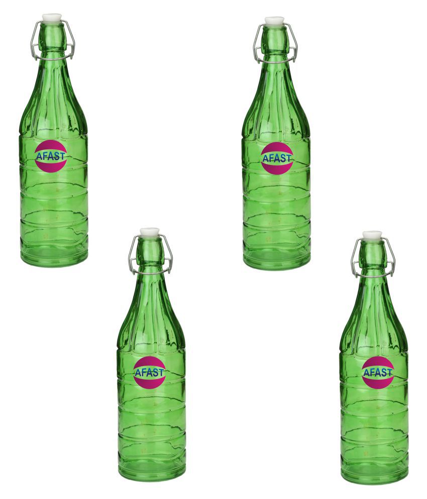     			Somil Glass Water Bottle, Green, Pack Of 4, 1000 ml