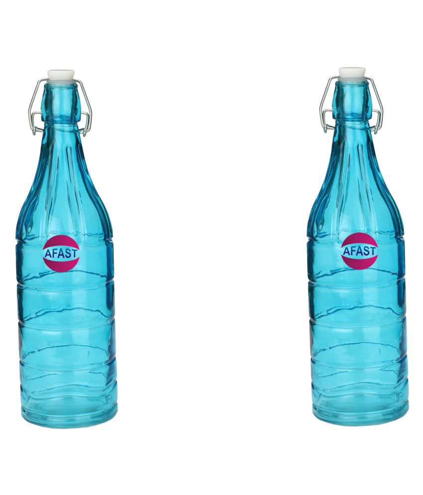     			Somil Glass Water Bottle, Turquiose, Pack Of 2, 1000 ml