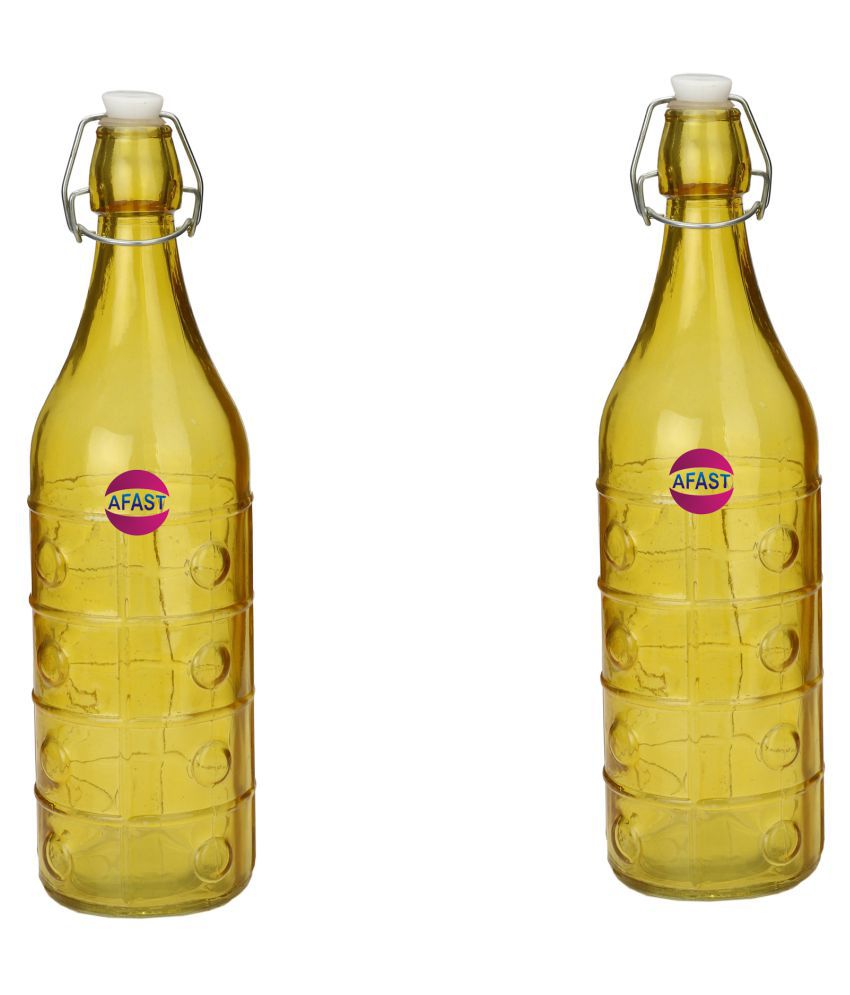     			Somil Glass Water Bottle, Yellow, Pack Of 2, 1000 ml