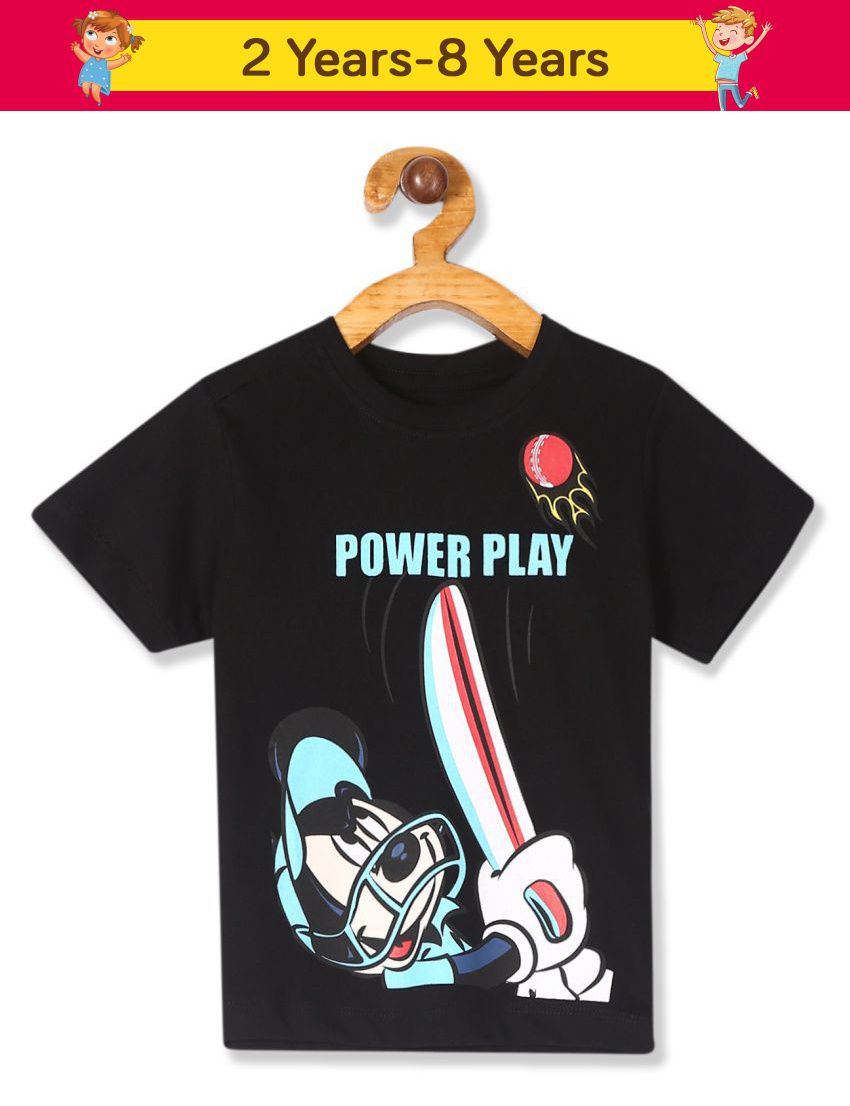 Black Boys Crew Neck Mickey Mouse Print T Shirt