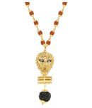 SILVER SHINE Gold Plated  Traditional Rudraksh Mala Lion Pendant for Men and Women