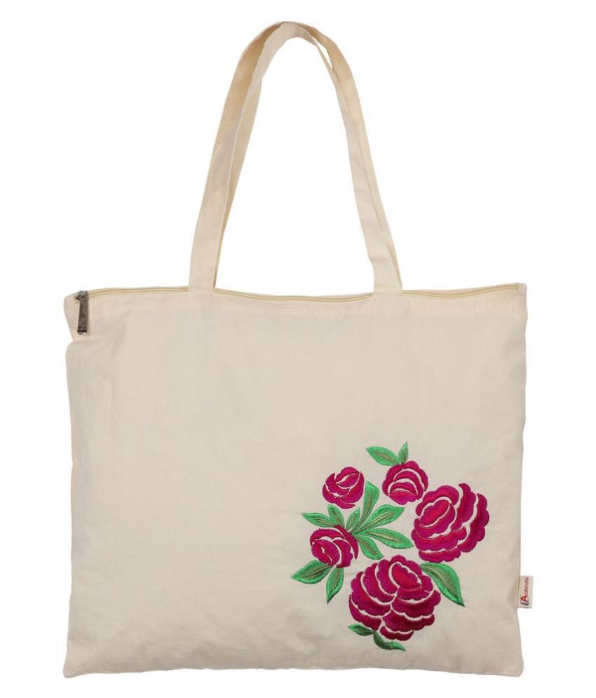 Aakrutii Cream Cotton Tote Bag - Buy Aakrutii Cream Cotton Tote Bag Online at Best Prices in ...