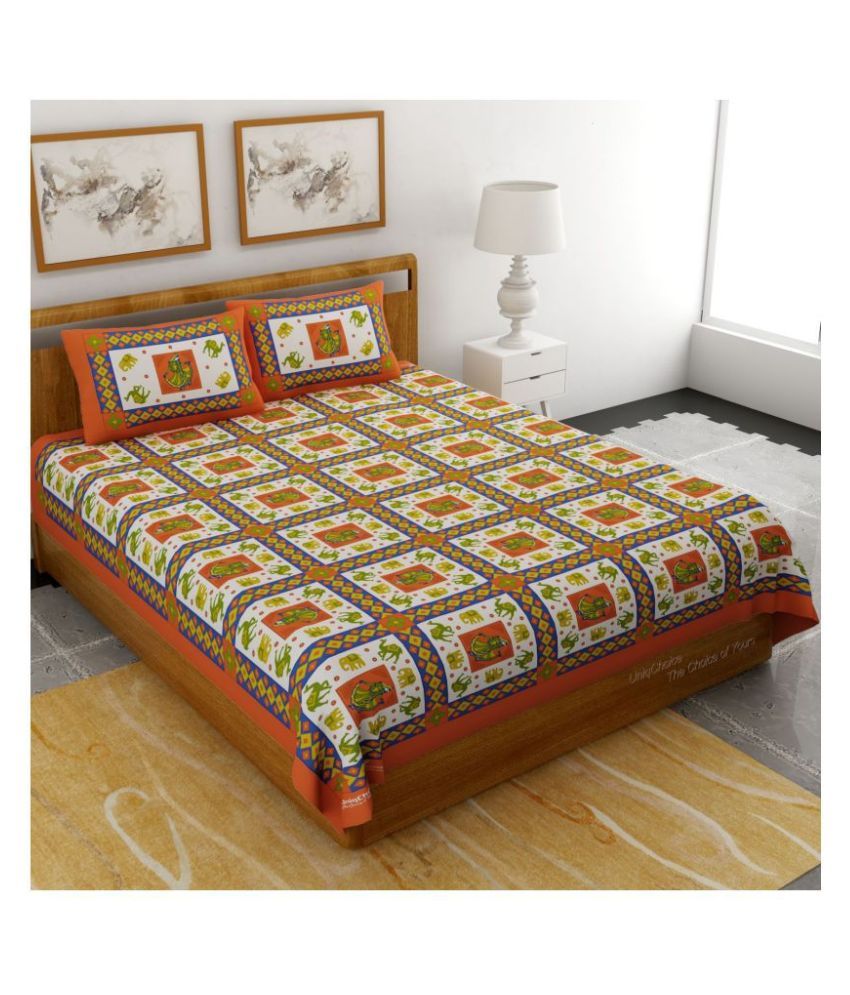     			Uniqchoice Cotton Double Bedsheet with 2 Pillow Covers