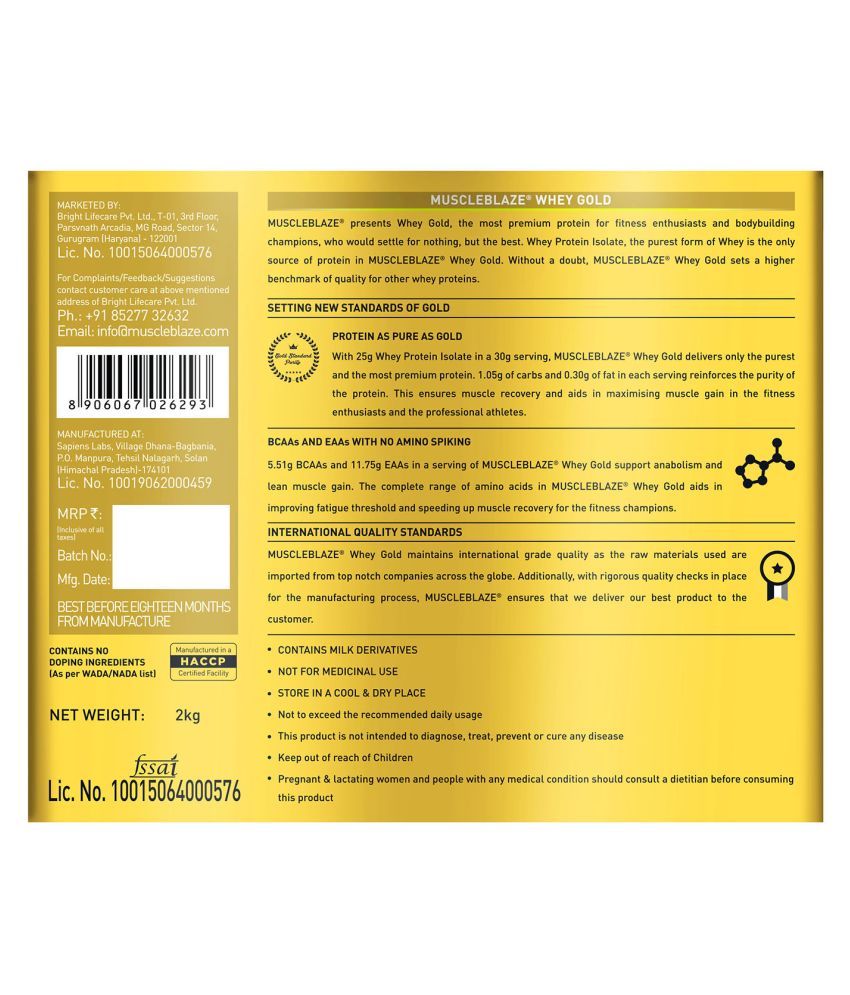 MuscleBlaze Whey Gold, 100 Whey Protein Isolate, Labdoor USA Certified