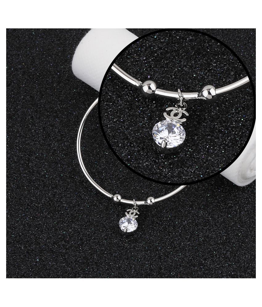     			SILVER SHINE Charm Stylish Look Adjustable Bracelet With Diamond For Women Girls